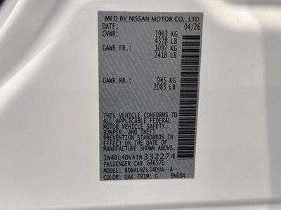 2026 Nissan Altima SV