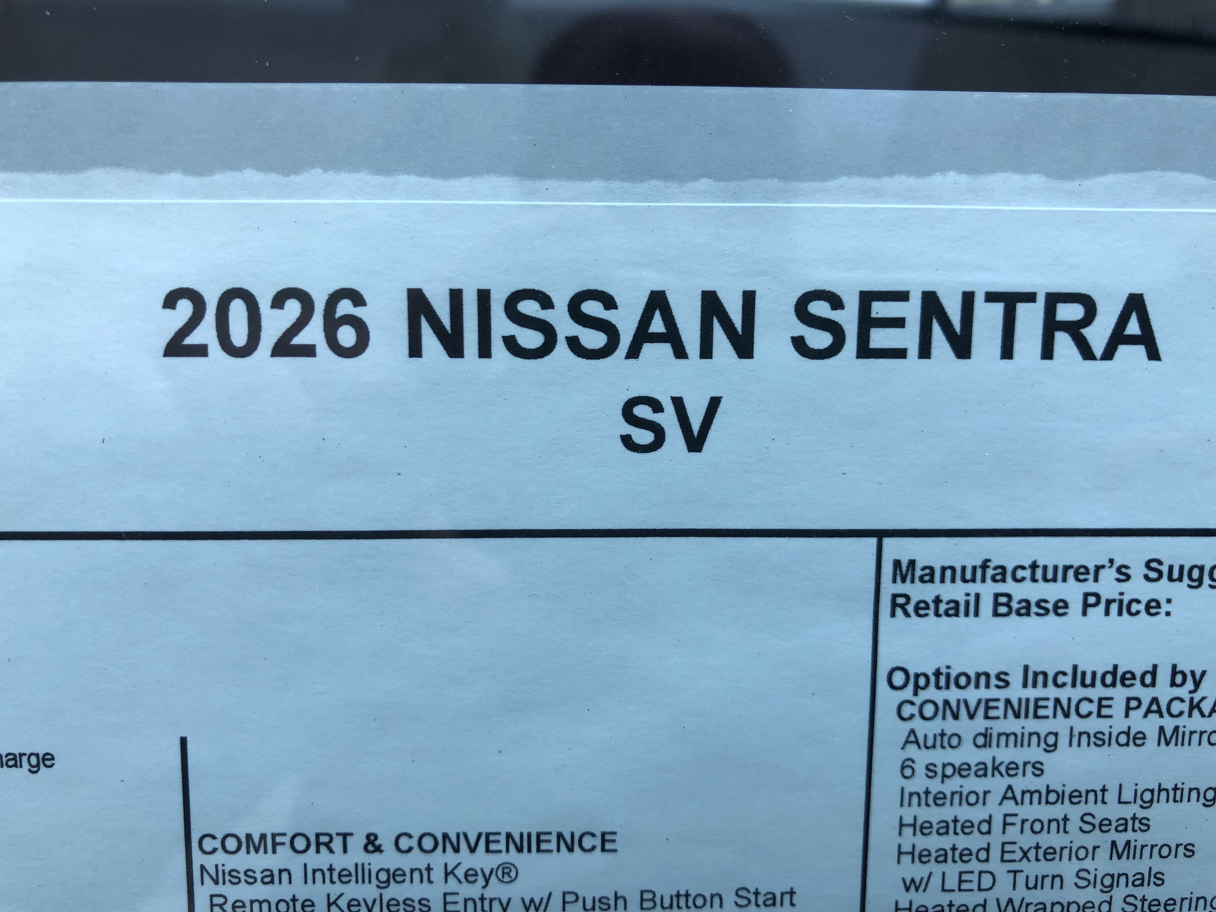 2026 Nissan Sentra SV