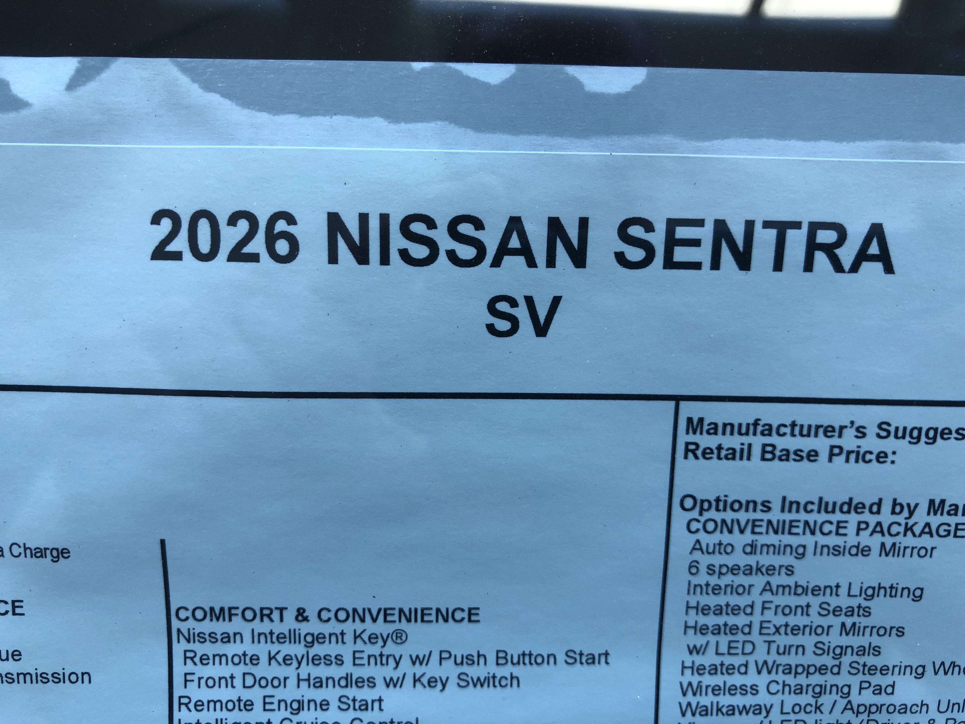 2026 Nissan Sentra SV