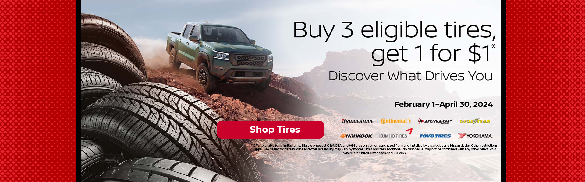 Buy 3 Tires Get 1 for $1